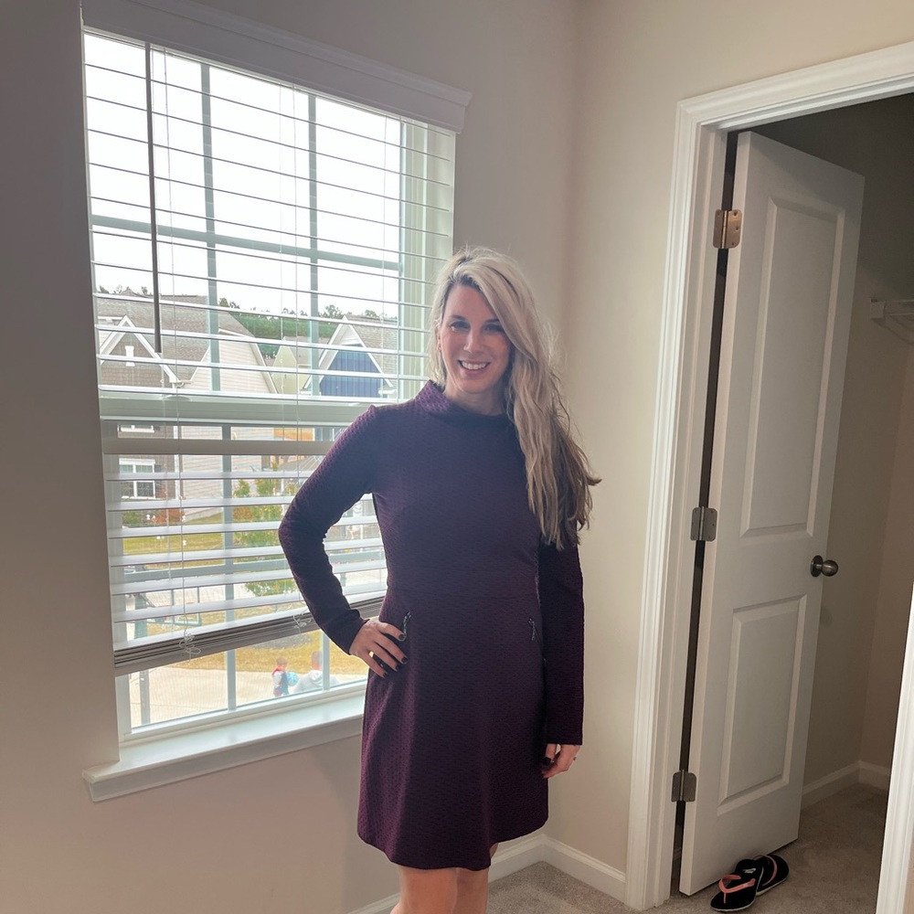 Maggy London Long Sleeve MIDI Dress.  Purple and Blue.  Size 6.